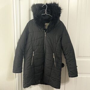 Maralyn & Me Juniors' Hooded Faux-Fur-Trim Puffer Coat Black Size XL NWOT‎